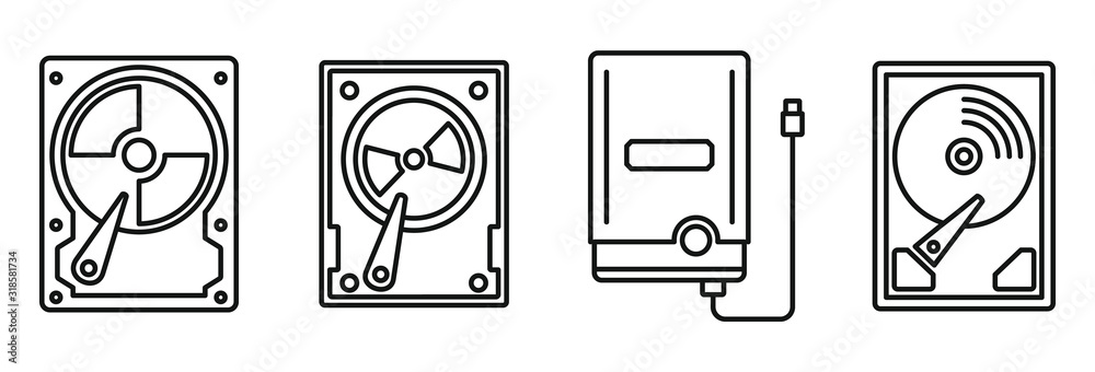Poster compact hard disk icons set. outline set of compact hard disk vector icons for web design isolated o
