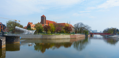 Naklejka na ściany i meble Wroclaw, Poland. View of Sand Island on the Odra river