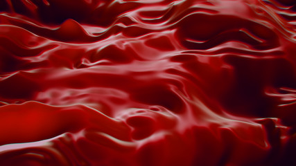 turbid wavy liquid of red color with glare of light, 3D rendering