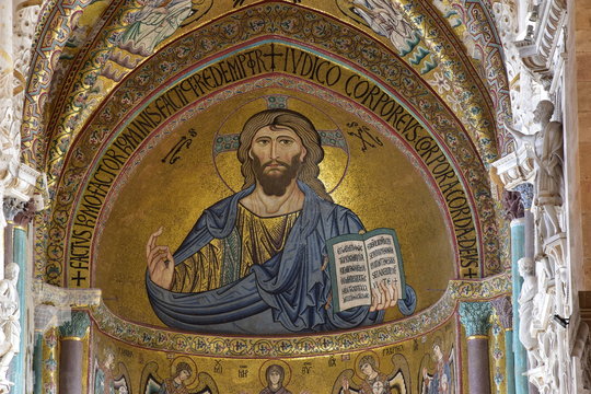 Mosaico del duomo di Cefal&ugrave;, cristo pantocratore. Cefal&ugrave;, Palermo. Sicilia
