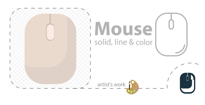 computer mouse flat, solid, line icon