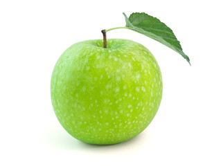 Isolated fresh green apple on white background with clipping path.