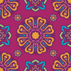 Tiled ethnic asian pattern for fabric. Abstract flower geometric mosaic vintage seamless pattern ornamental.