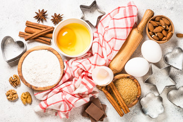 Ingredients for cooking baking top view on white.
