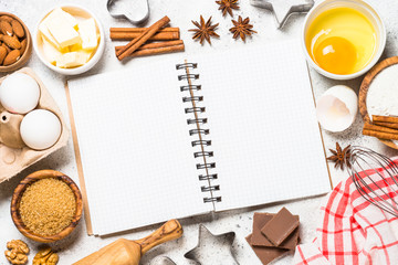 Ingredients for cooking baking top view on white.