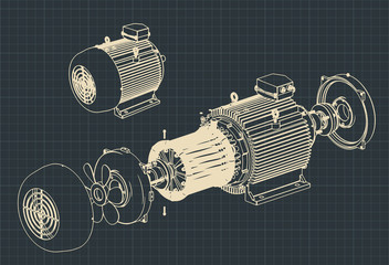 Disassembled Electric motor blueprints - obrazy, fototapety, plakaty
