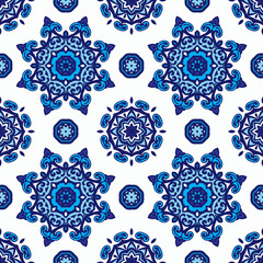 Blue abstract mandala star vintage seamless pattern ornamental.