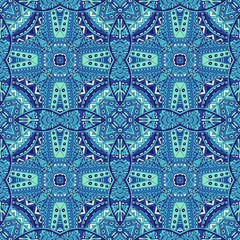 Blue line art vector seamless pattern background