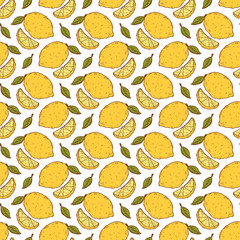 Yellow lemons. Vector Fruit background. Hand drawn doodle Lemon seamless pattern.