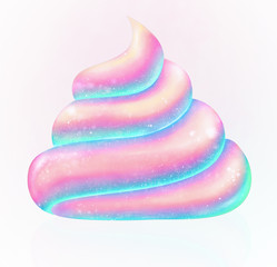 Glowing neon unicorn magic poo with glitter and sparkles isolated at white background.