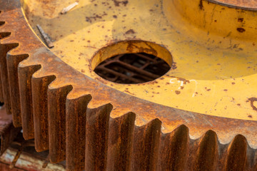 detailed view of gearwheels from industrial machine closeup