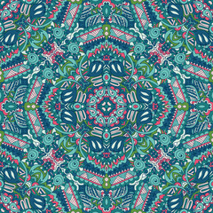 Indian floral paisley medallion pattern with mandala in handdrawn doodle style