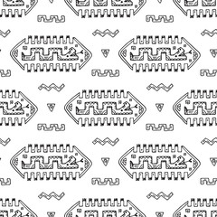 Mexican abstract patterns with snake. Mexico Vector Seamless pattern. Mexican items - Hand drawn doodle Mexican patterns. Mexican wall illustration with snake and abstract figures