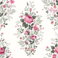 seamless floral pattern with roses - 318591366