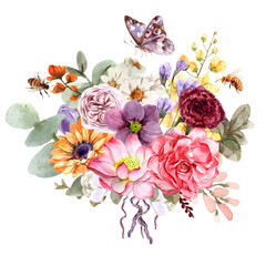 bouquet of flowers with watercolor painting