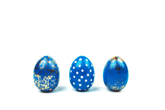 Easter Blue Eggs Standing Isolated On White.