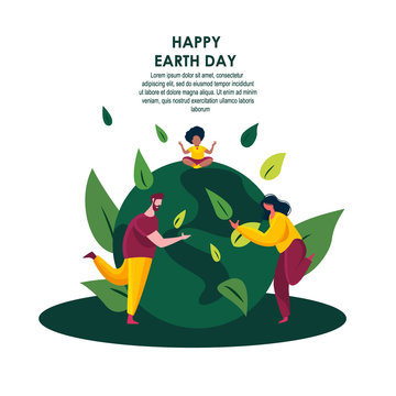 Happy Earth Day International Holiday.Loving People, African Child Hug Globe,Care of Planet.Save Healthy Nature.Environment Friendly,Ecology Support