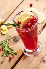 cranberry drink on the wood board