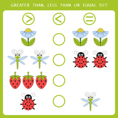 Educational math game for kids. Choose greater than, less than or equal to