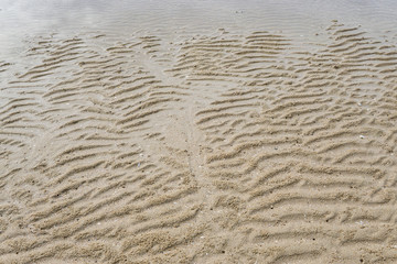 Wet sand pattern of  a beach in Thailand, Background.