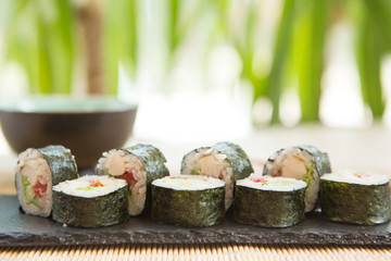 Hot Roll with Cream Cheese. Deep Fried Salmon outside. Salmon Fried Maki Sushi