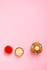 Indian festival makar sankranti concept, Sesame seed ball or til ke laddo, tilgul and Kite String 