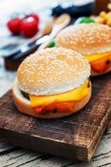 Cheese burger - American cheese burger with Golden French fries
