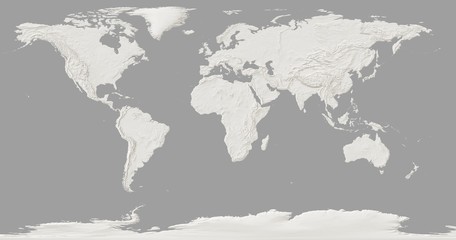 world map with the relief of the land on a dark background