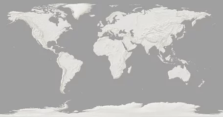 Meubelstickers wereldkaart met het reliëf van het land op een donkere achtergrond © martynan