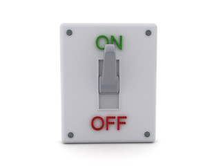 3D Rendering of ON OFF switch button switched on