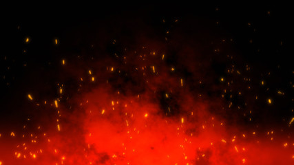 Fire embers particles over black black background. Fire sparks background. Abstract dark glitter...