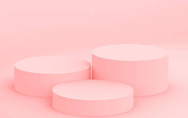 3d pink cylinder podium minimal studio background. Abstract 3d geometric shape object illustration render. Display for valentine product.