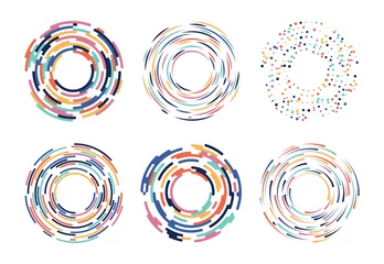 Tuinposter Collection of exotic colorful abstract elements on circle shape vector set © angyee
