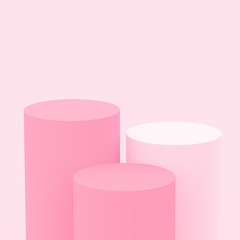 3d white pink rose cylinder podium minimal studio background. Abstract 3d pastel color geometric shape object illustration render. Display for cosmetic perfume fashion product.