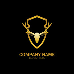 Creative Deer Golden Shield Logo Design Symbol Vector Illustration.