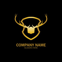 Creative Deer Golden Shield Logo Design Symbol Vector Illustration.