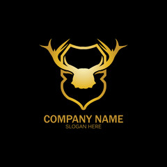 Creative Deer Golden Shield Logo Design Symbol Vector Illustration.