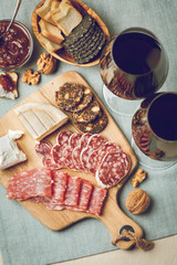 Red wine and charcuterie assortment