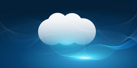 Futuristic Cloud Computing Design Concept - Digital Connections, Technology Background with Wavy Lines