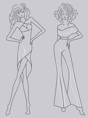 Abstract outline of two stylish ladies