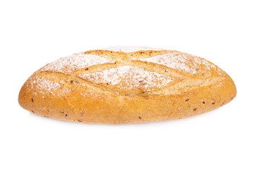 Bread multigrain cubes on a white background.