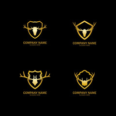 Creative Deer Golden Shield Logo Design Symbol Vector Illustration.