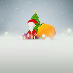 Cartoon Santa Claus red christmas  gifts on the ground nature snow background vector design