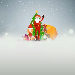 Cartoon Santa Claus red christmas  gifts on the ground nature snow background vector design