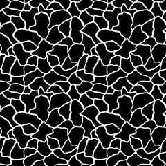 Seamless pattern in the form of curved lines. Masonry, white seams isolated on a black background.