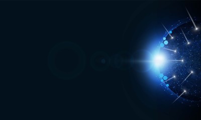 Abstract Light out technology background Hitech communication concept innovation send for planet earth with sunrise and technology network. © photoraidz