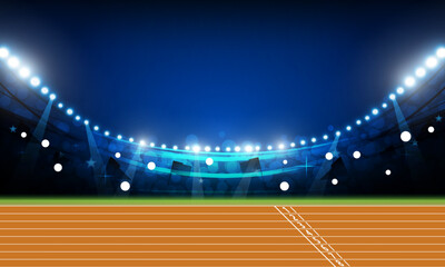 Running track arena field with bright stadium lights at night vector design