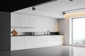 Minimalist white kitchen corner with countertops