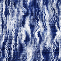 Indigo cyanotype dyed effect distressed worn bleached graphical motif. Noisy brushed faded mottled, intricate grungy stained navy design. Seamless repeat raster jpg pattern swatch.