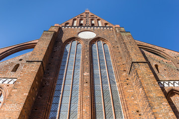 Facade and windows of the St. George church in Wismar, Germany